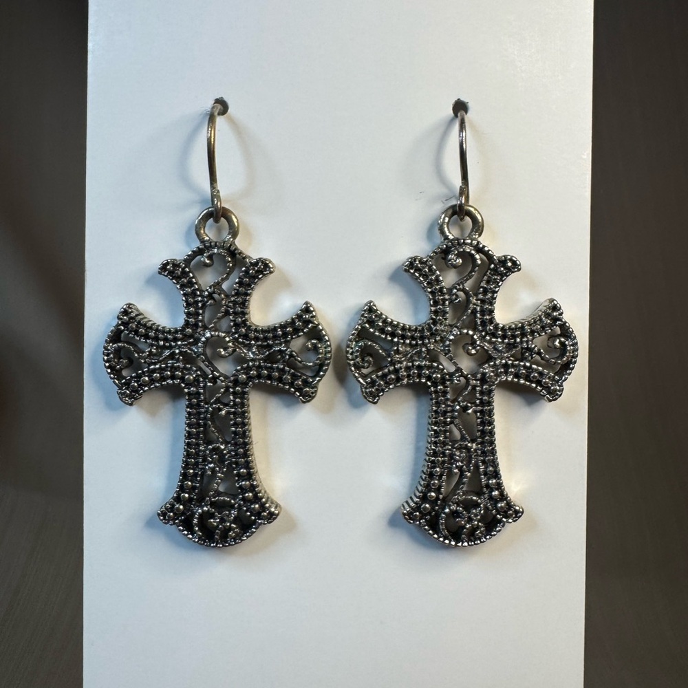 Elegant Silver Cross Earrings